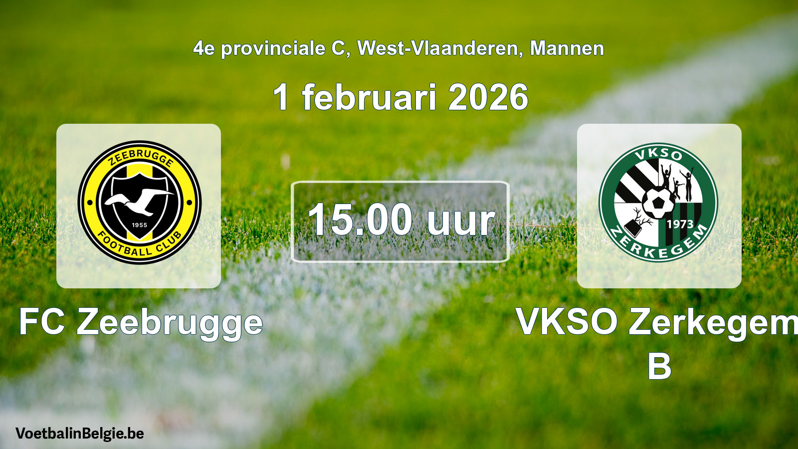 Scheduled match men football: FC Zeebrugge - VKSO Zerkegem B (1 February 2026)