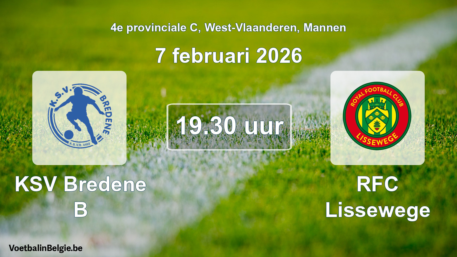 Scheduled match men football: KSV Bredene B - RFC Lissewege (7 February 2026)