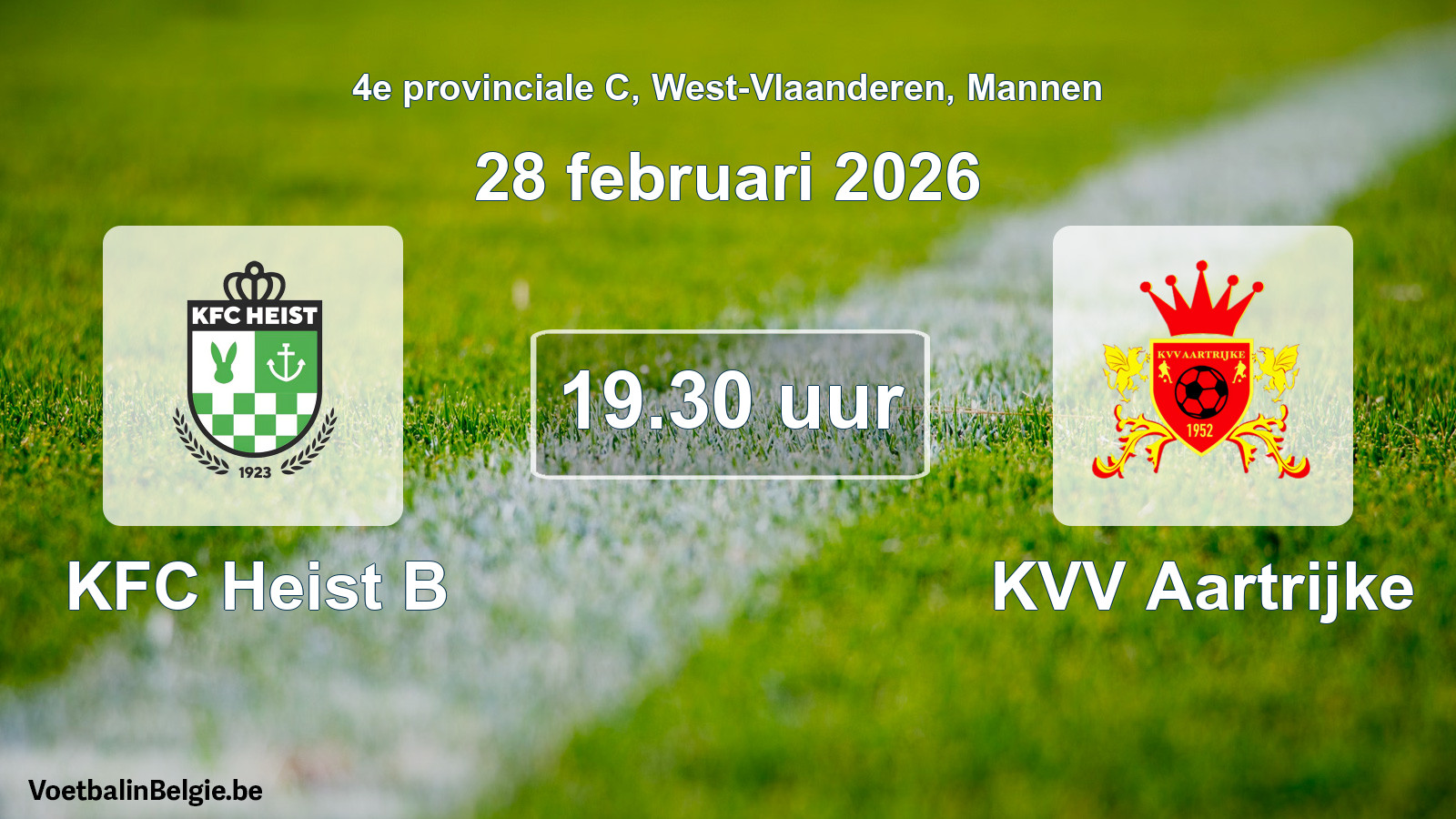 Scheduled match men football: KFC Heist B - KVV Aartrijke (28 February 2026)