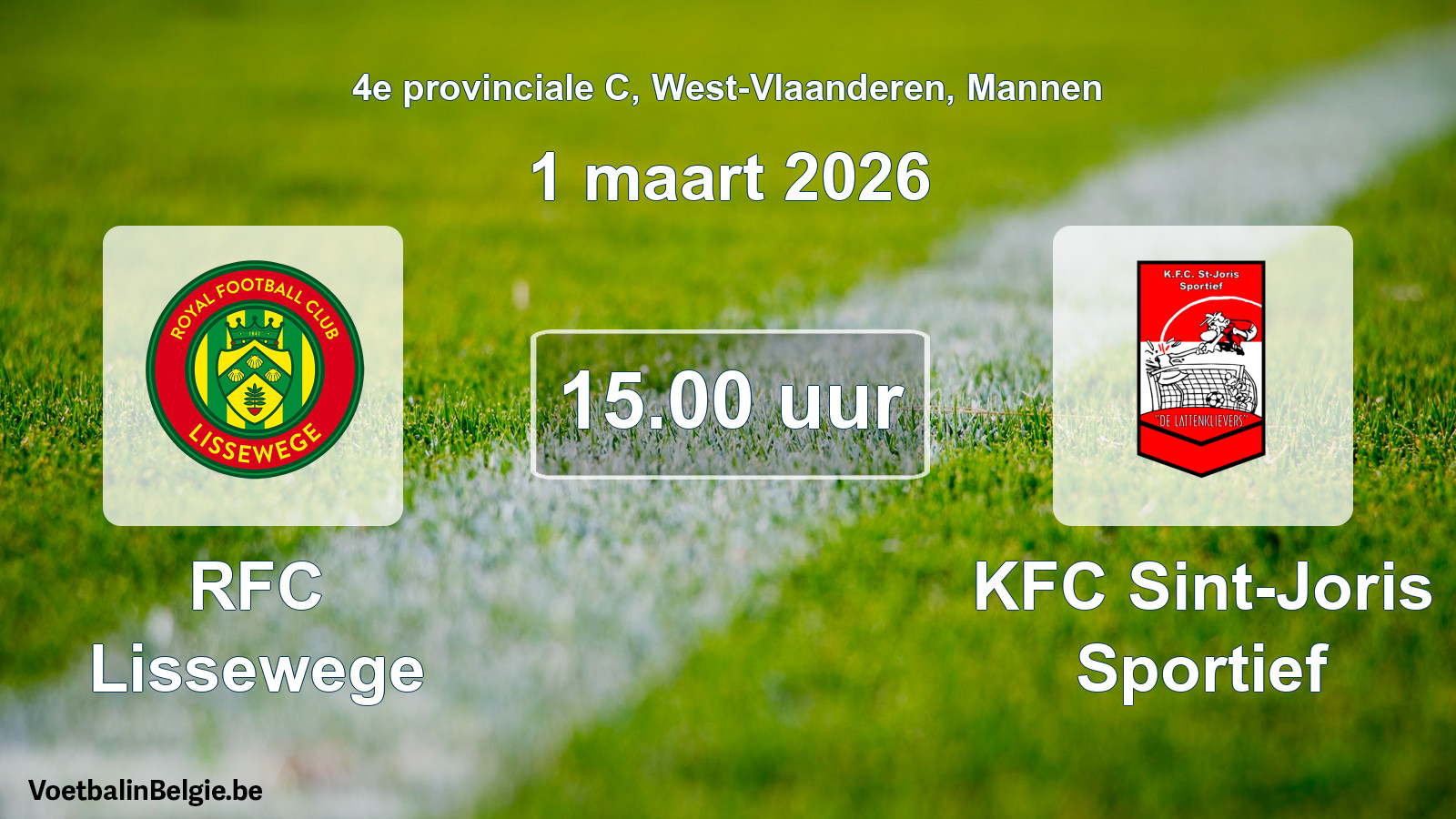 Scheduled match men football: RFC Lissewege - KFC Sint-Joris Sportief (1 March 2026)