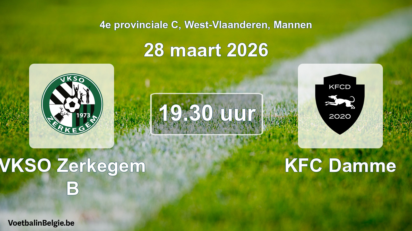 Geplande wedstrijd mannenvoetbal: VKSO Zerkegem B - KFC Damme (28 maart 2026)