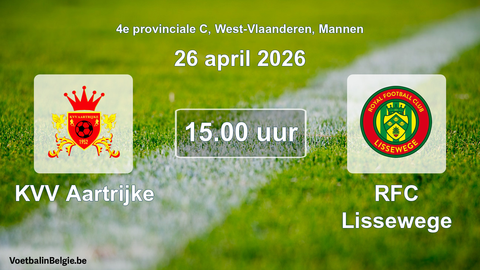 Scheduled match men football: KVV Aartrijke - RFC Lissewege (26 April 2026)