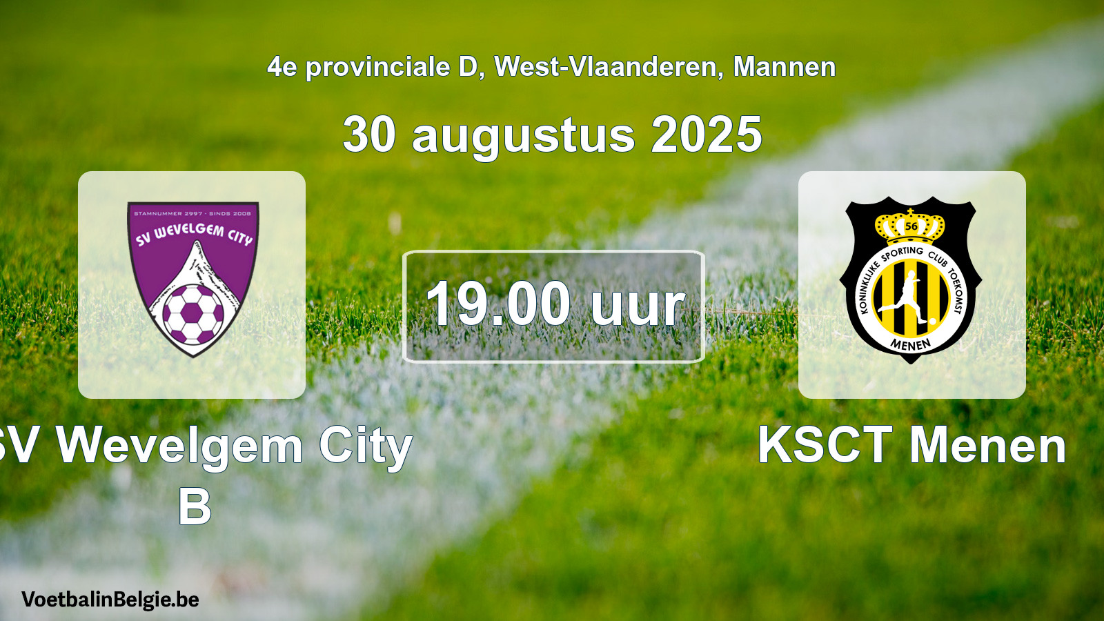 Scheduled match men football: SV Wevelgem City B - KSCT Menen (30 August 2025)