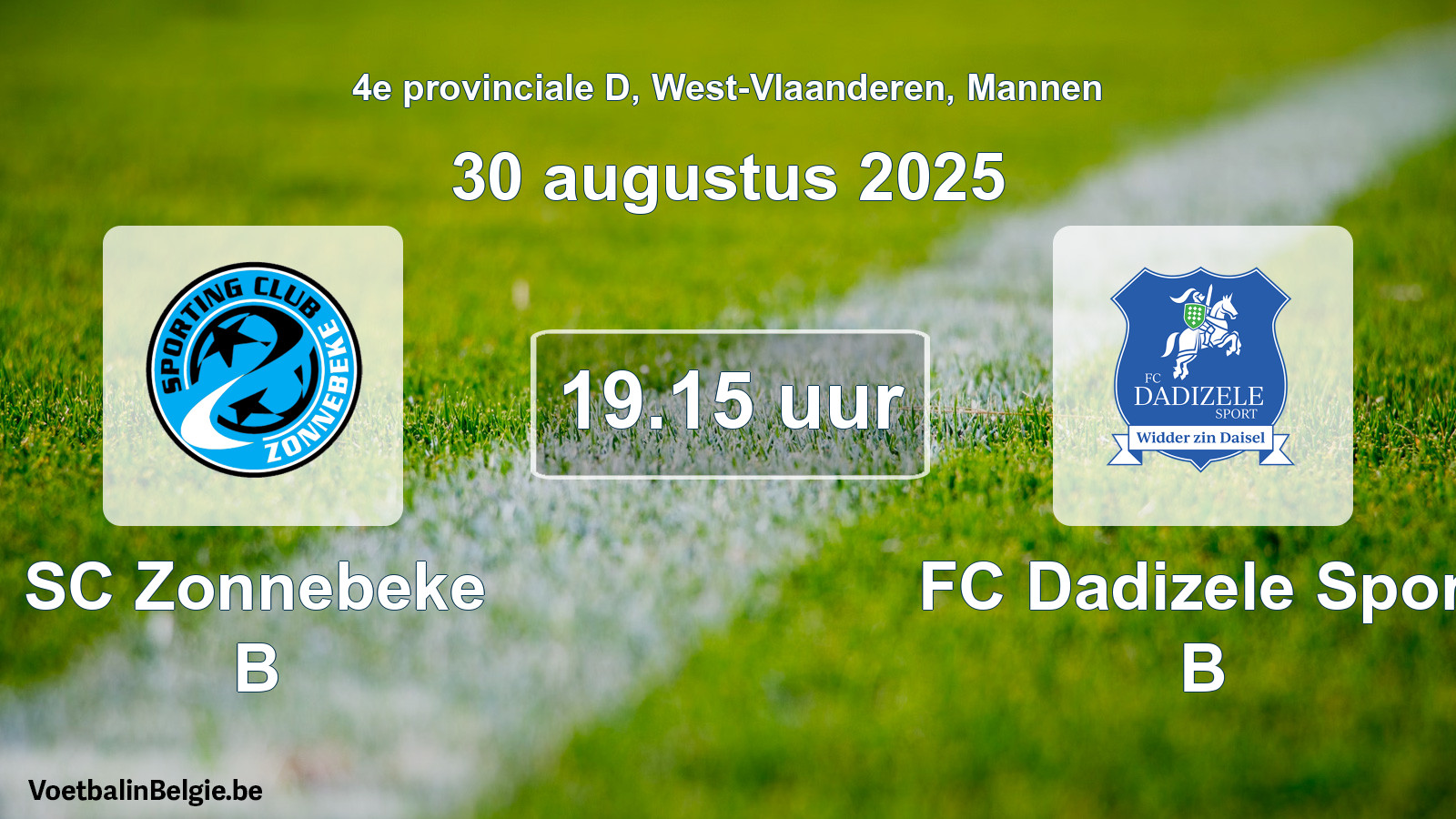 Scheduled match men football: SC Zonnebeke B - FC Dadizele Sport B (30 August 2025)