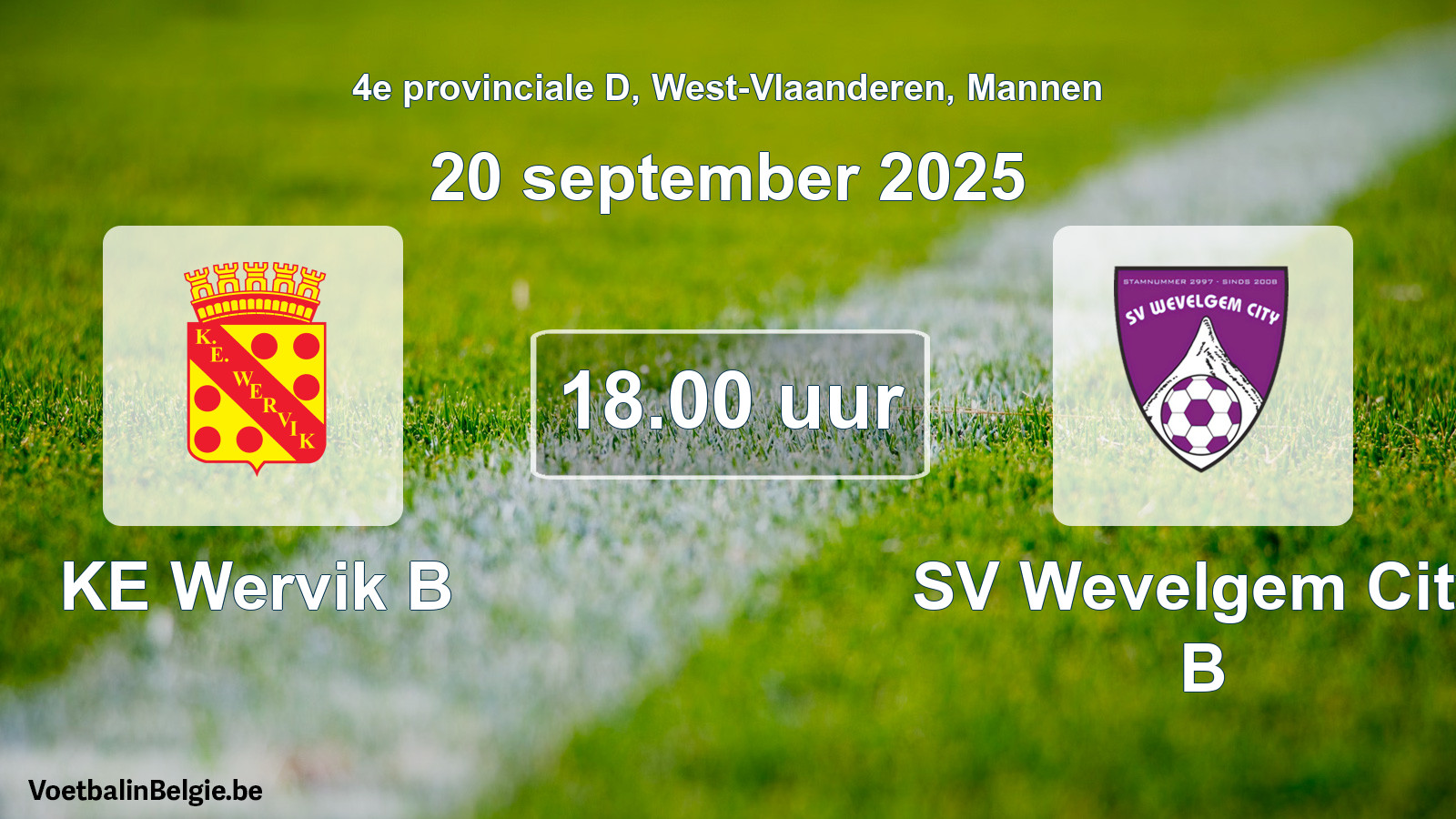 Scheduled match men football: KE Wervik B - SV Wevelgem City B (20 September 2025)