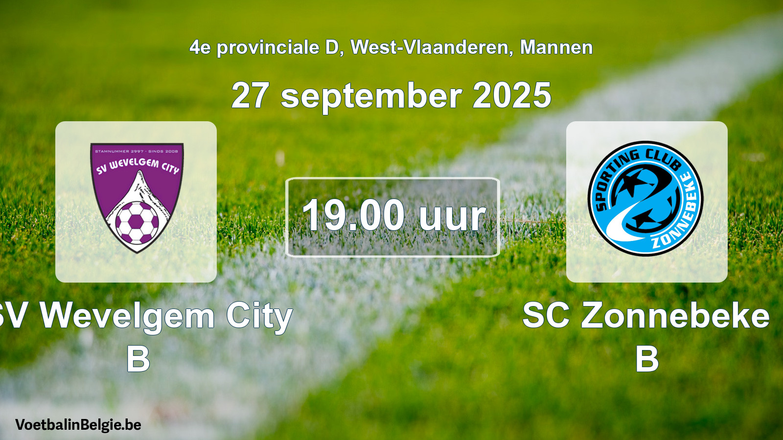 Scheduled match men football: SV Wevelgem City B - SC Zonnebeke B (27 September 2025)