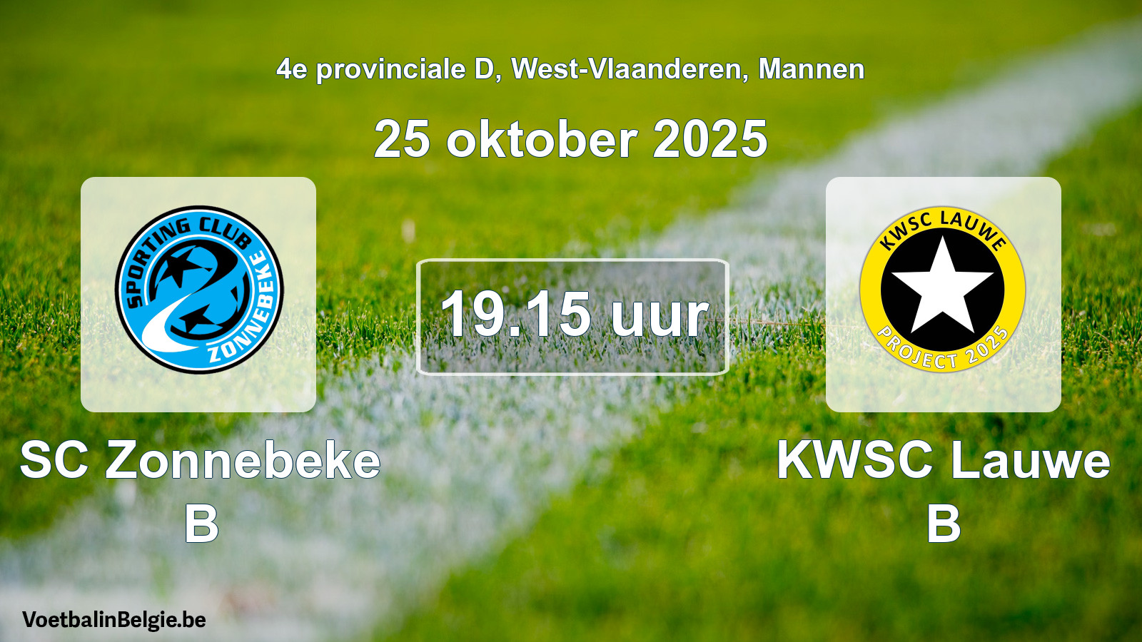 Scheduled match men football: SC Zonnebeke B - KWSC Lauwe B (25 October 2025)