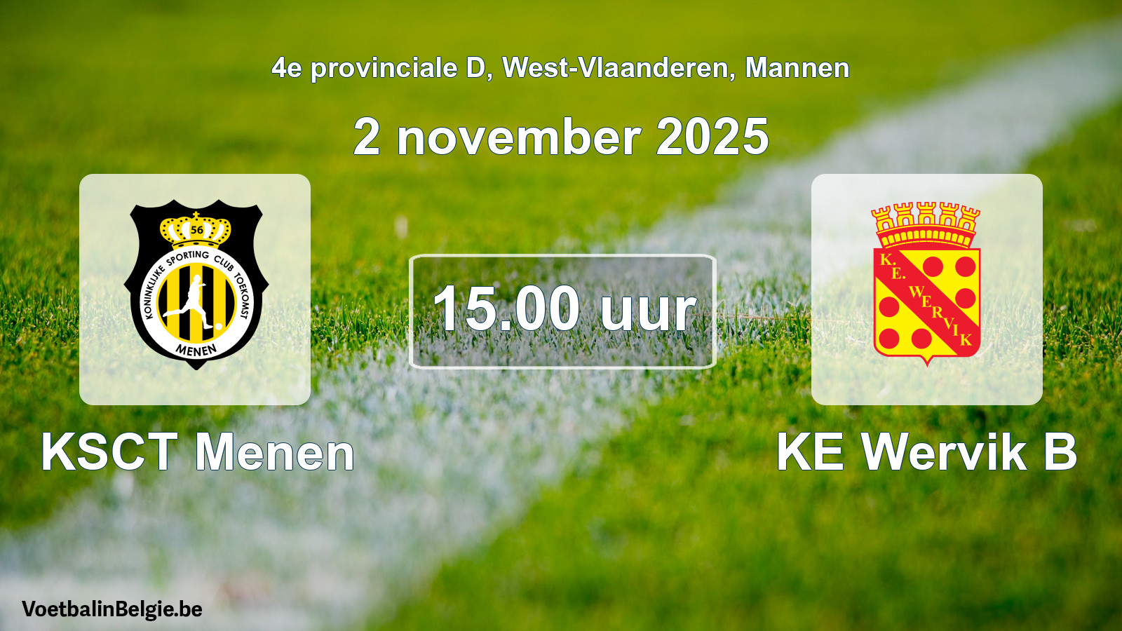 Scheduled match men football: KSCT Menen - KE Wervik B (2 November 2025)
