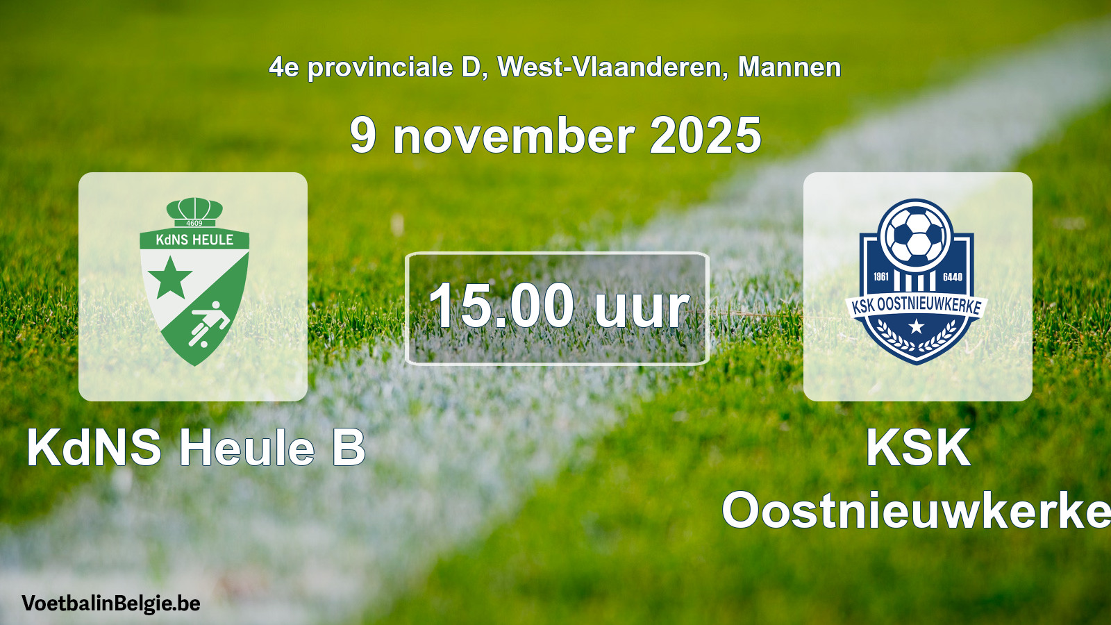 Geplande wedstrijd mannenvoetbal: KdNS Heule B - KSK Oostnieuwkerke (9 november 2025)