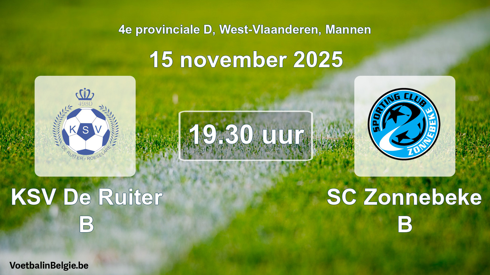 Scheduled match men football: KSV De Ruiter B - SC Zonnebeke B (15 November 2025)