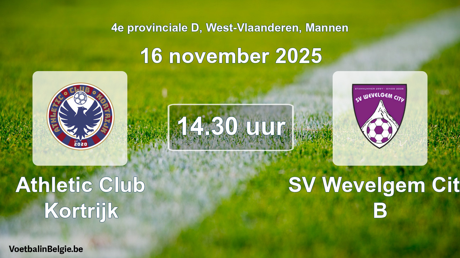 Geplande wedstrijd mannenvoetbal: Athletic Club Kortrijk - SV Wevelgem City B (16 november 2025)