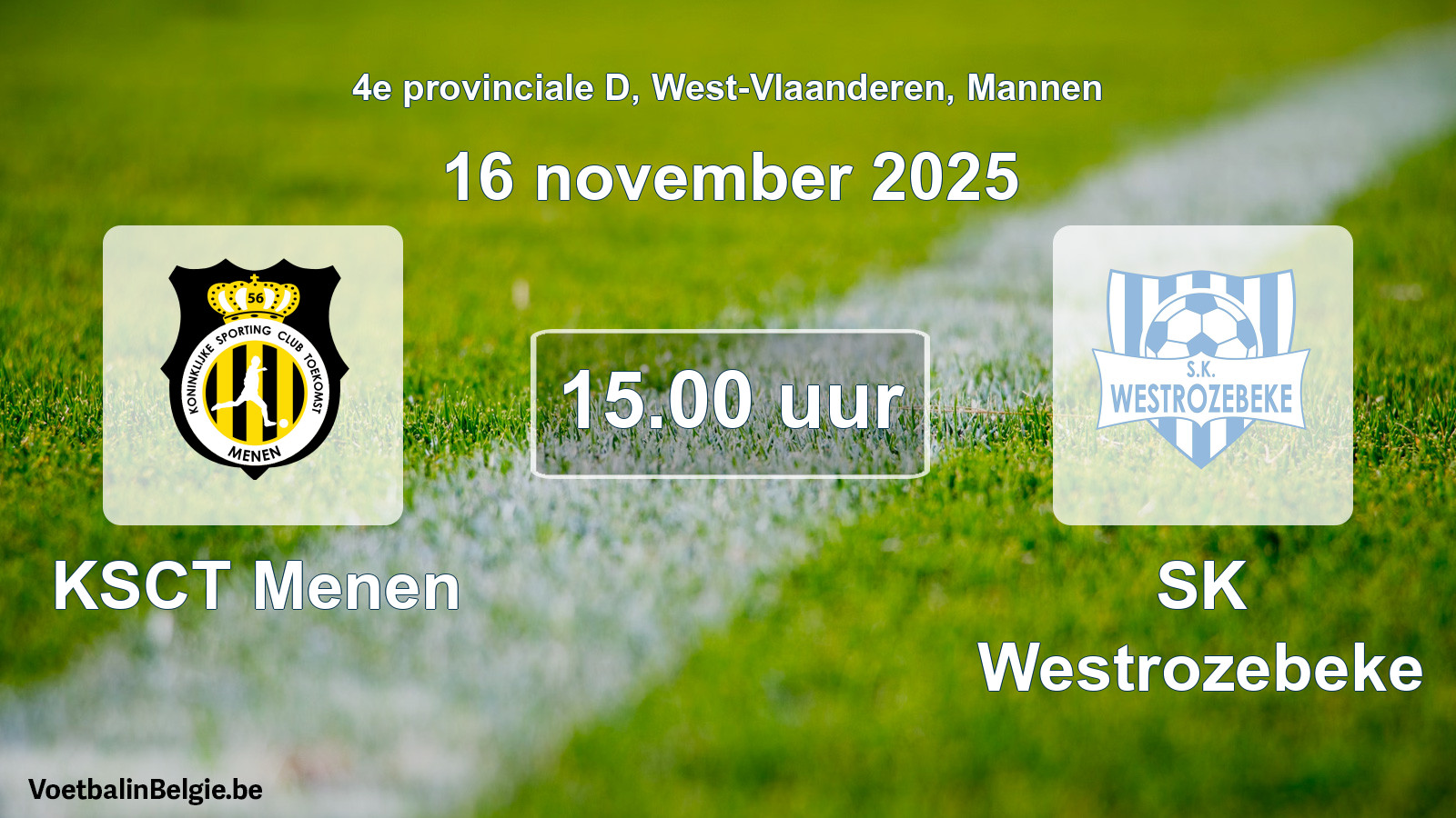 Geplande wedstrijd mannenvoetbal: KSCT Menen - SK Westrozebeke (16 november 2025)