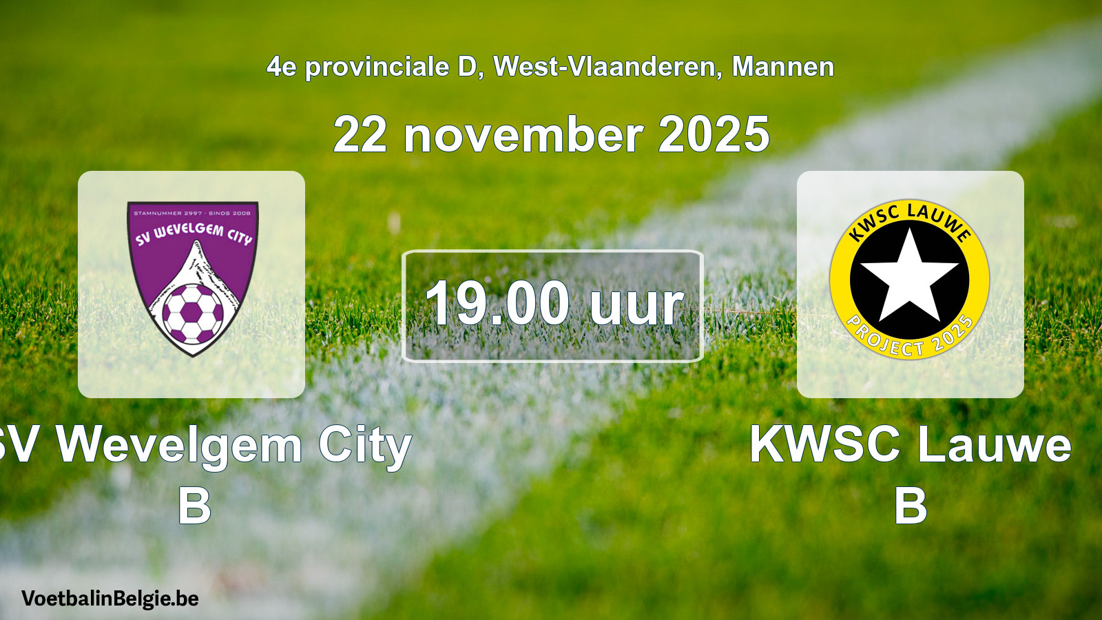 Scheduled match men football: SV Wevelgem City B - KWSC Lauwe B (22 November 2025)