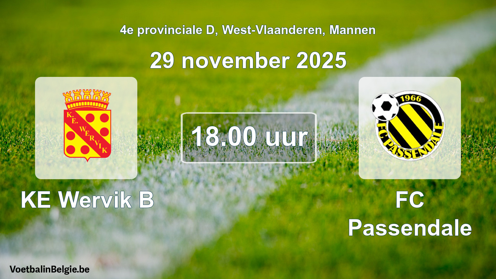 Geplande wedstrijd mannenvoetbal: KE Wervik B - FC Passendale (29 november 2025)