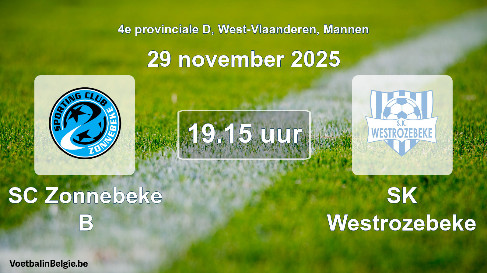 Scheduled match men football: SC Zonnebeke B - SK Westrozebeke (29 November 2025)