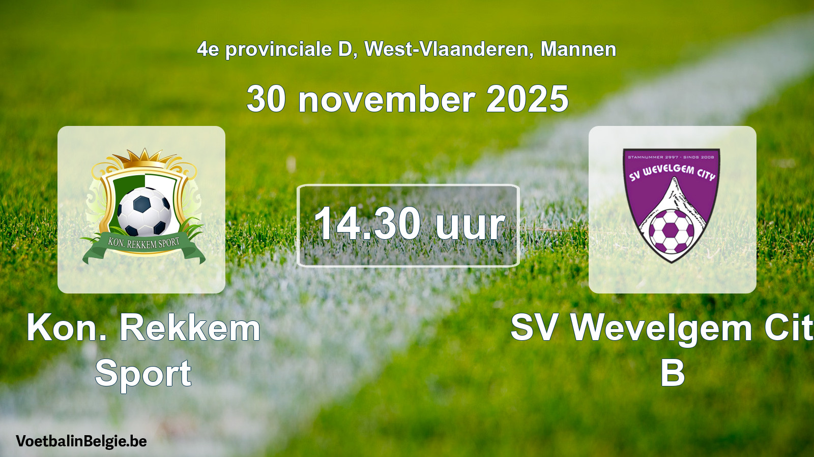 Match prévu football hommes: Kon. Rekkem Sport - SV Wevelgem City B (30 novembre 2025)