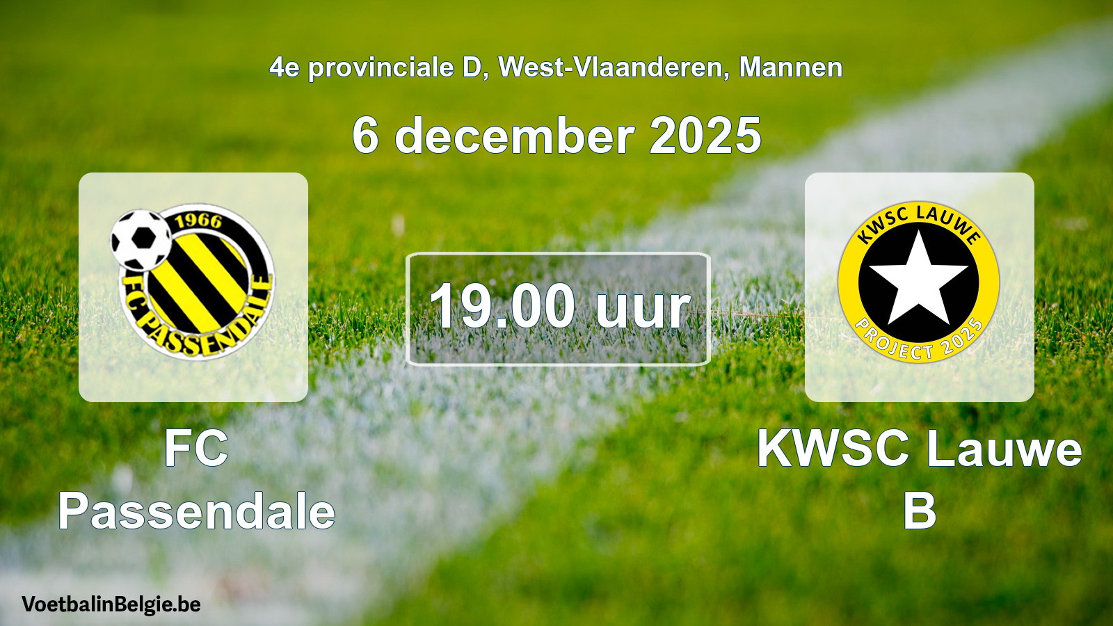 Scheduled match men football: FC Passendale - KWSC Lauwe B (6 December 2025)