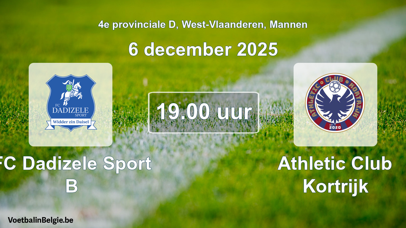 Geplande wedstrijd mannenvoetbal: FC Dadizele Sport B - Athletic Club Kortrijk (6 december 2025)