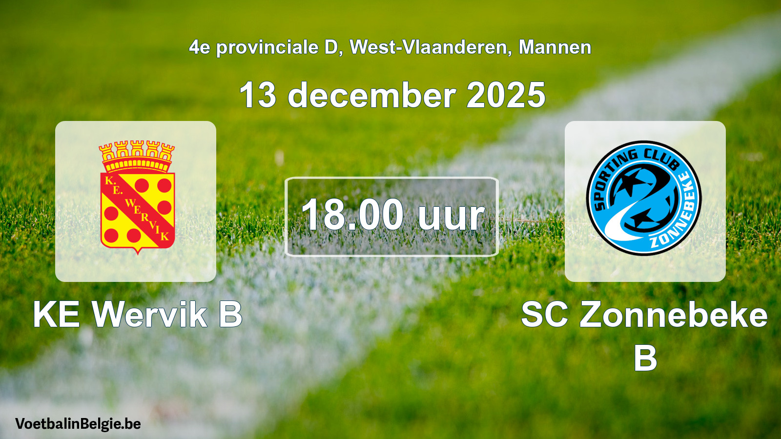 Scheduled match men football: KE Wervik B - SC Zonnebeke B (13 December 2025)