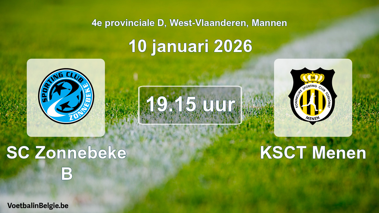 Scheduled match men football: SC Zonnebeke B - KSCT Menen (10 January 2026)