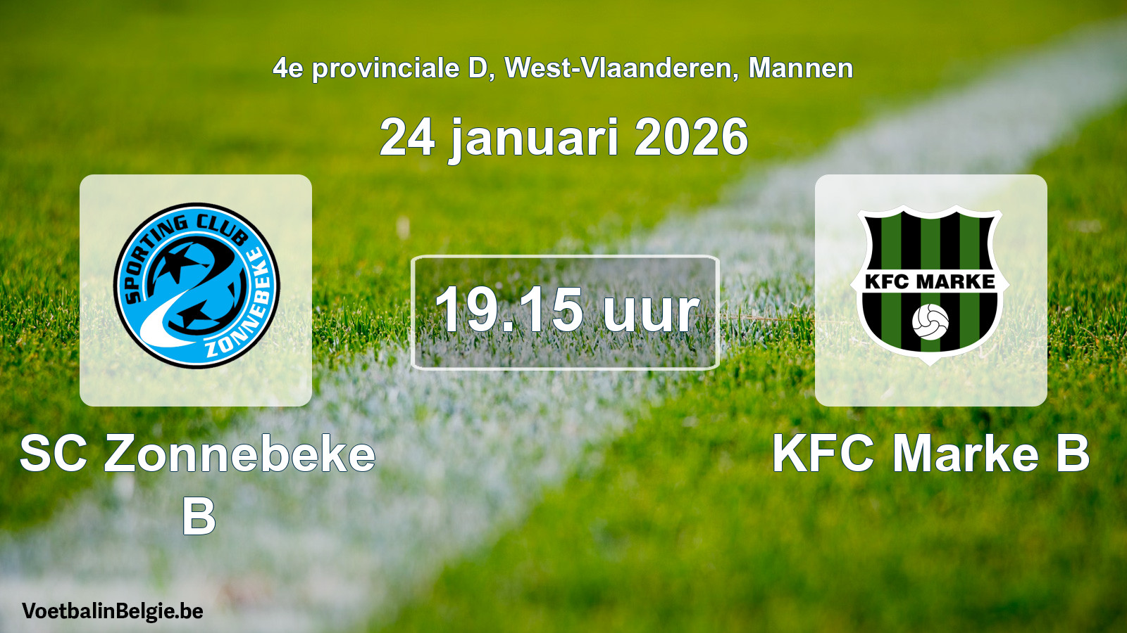 Scheduled match men football: SC Zonnebeke B - KFC Marke B (24 January 2026)