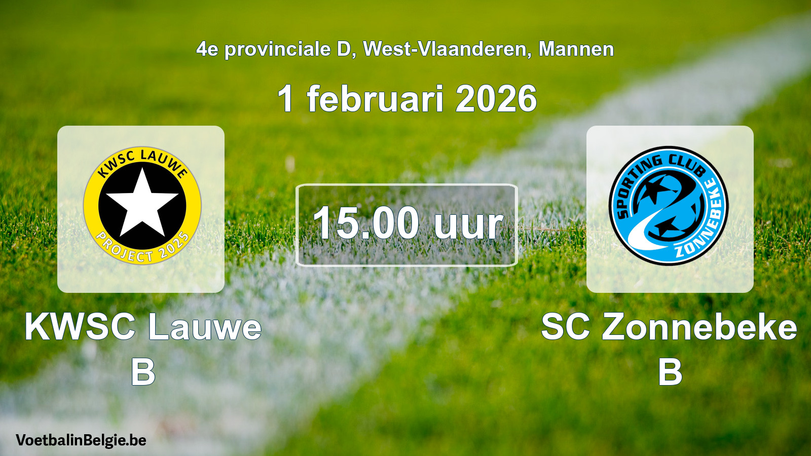 Scheduled match men football: KWSC Lauwe B - SC Zonnebeke B (1 February 2026)