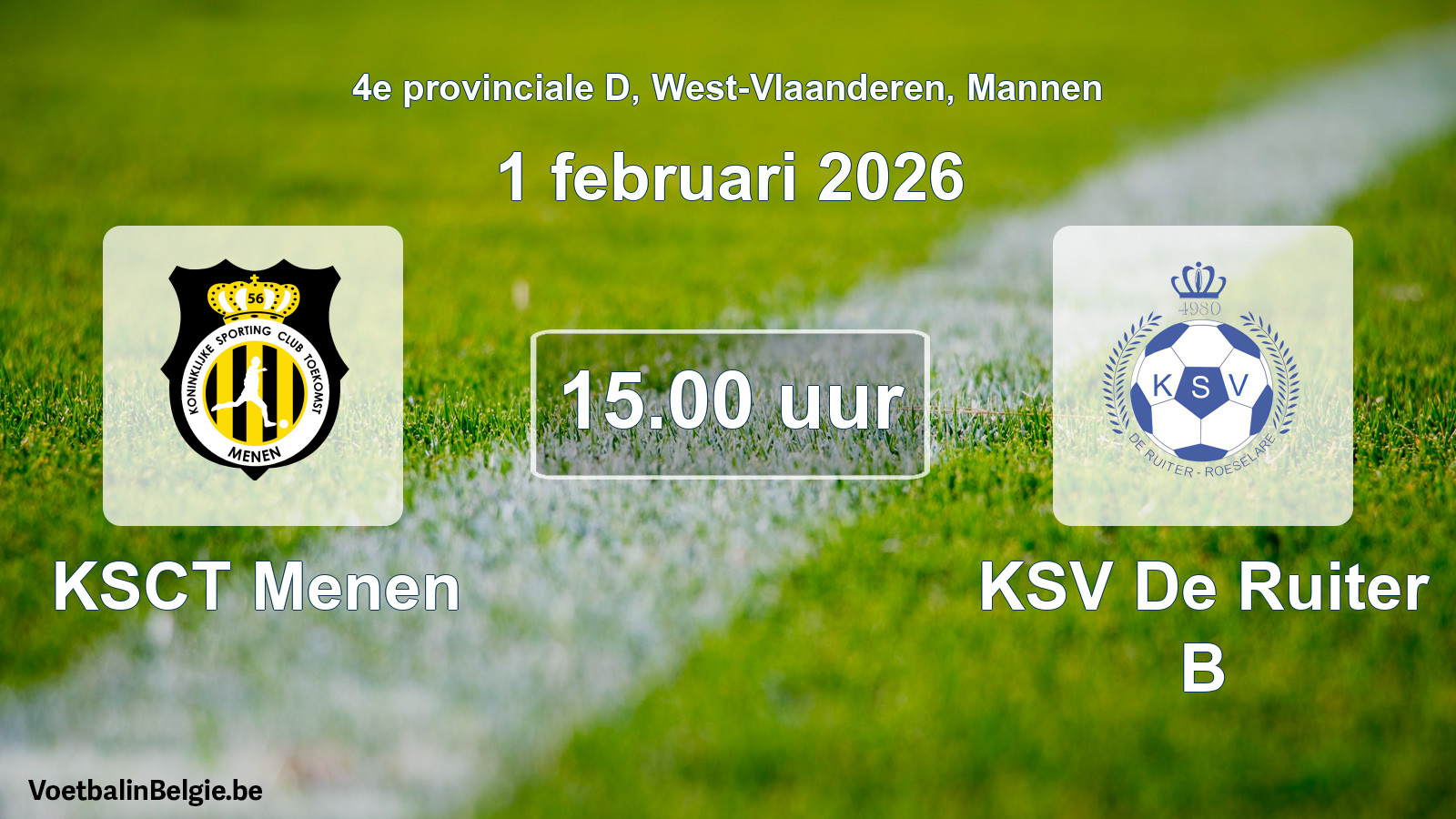 Scheduled match men football: KSCT Menen - KSV De Ruiter B (1 February 2026)