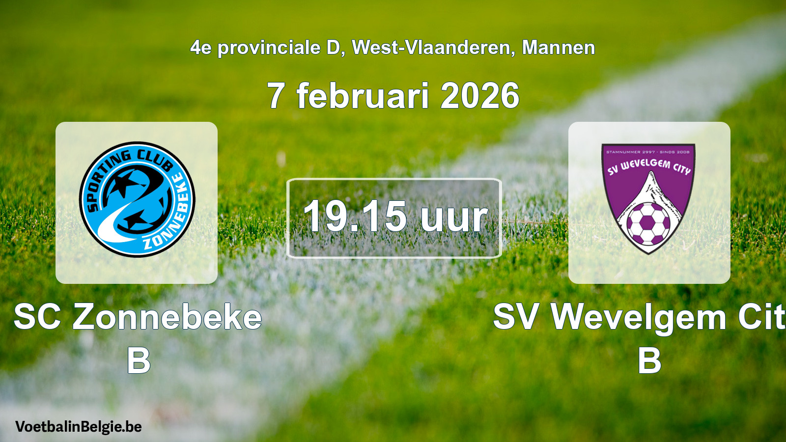 Scheduled match men football: SC Zonnebeke B - SV Wevelgem City B (7 February 2026)