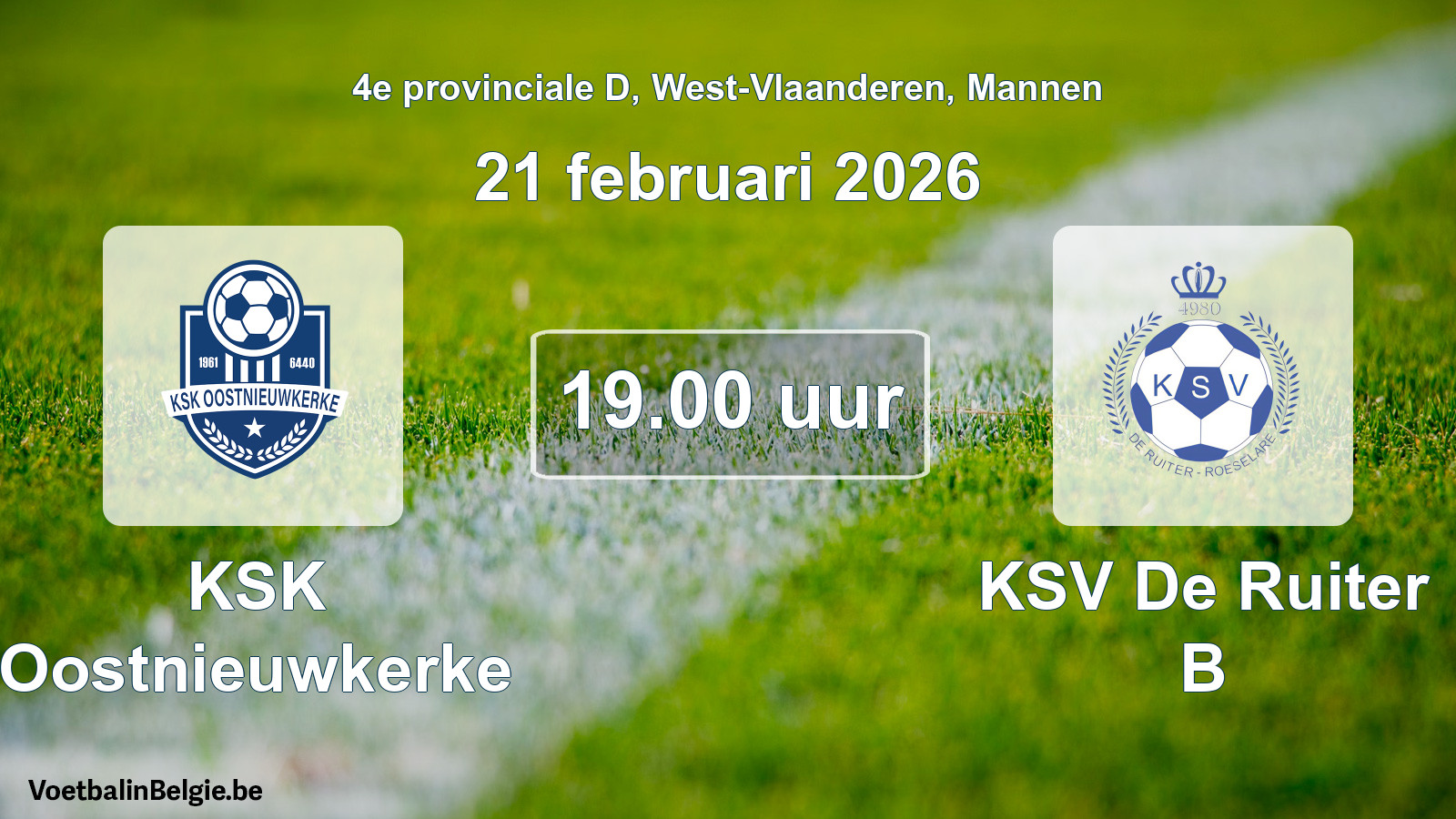 Scheduled match men football: KSK Oostnieuwkerke - KSV De Ruiter B (21 February 2026)