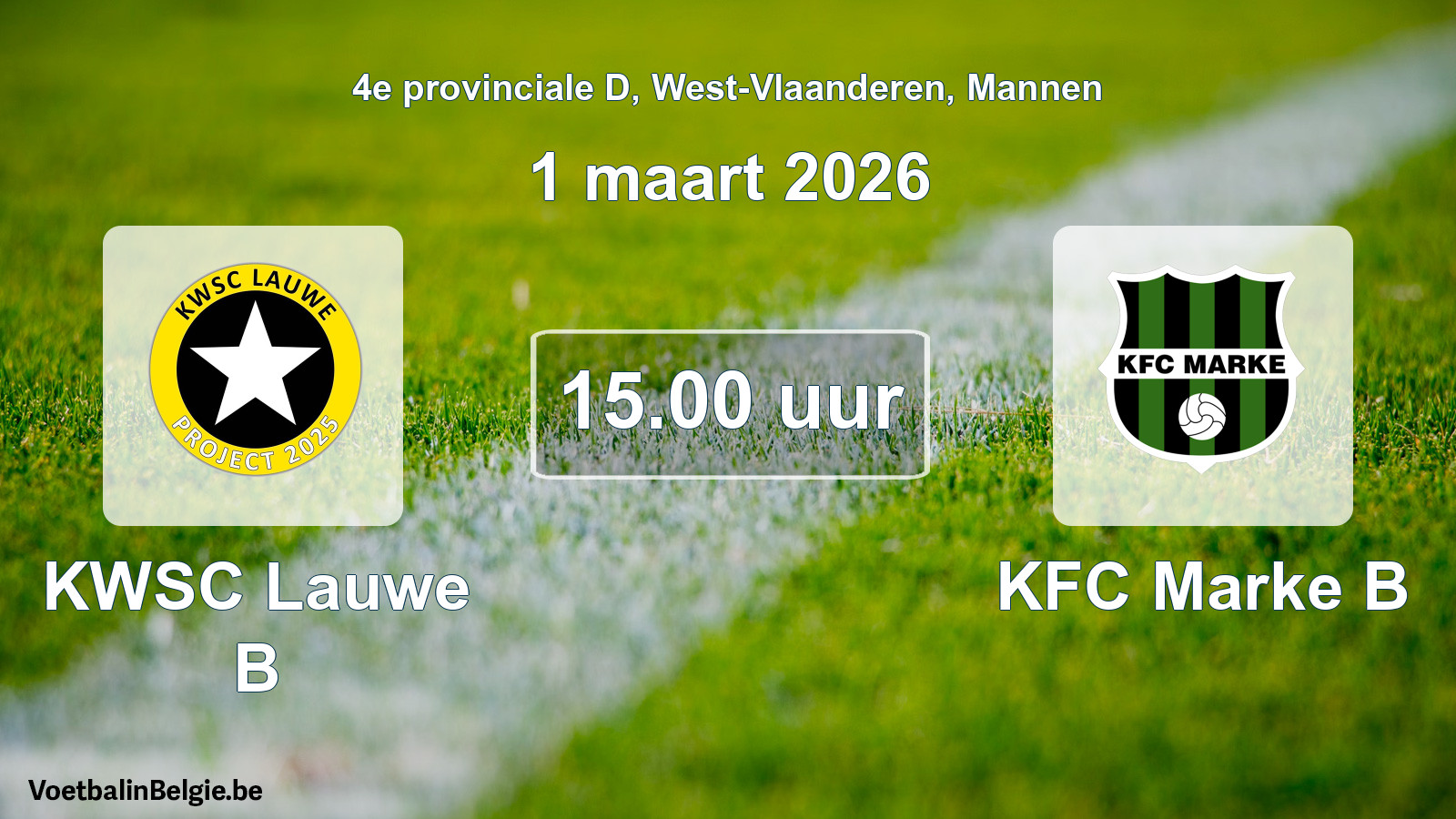 Geplande wedstrijd mannenvoetbal: KWSC Lauwe B - KFC Marke B (1 maart 2026)