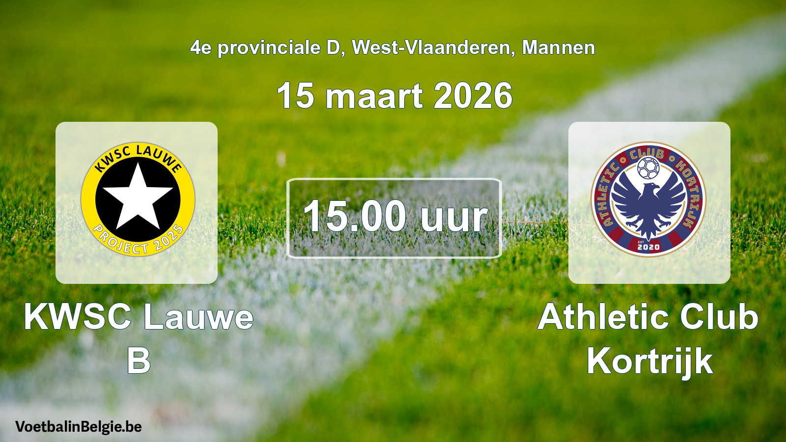 Geplantes Spiel männer-Fußball: KWSC Lauwe B - Athletic Club Kortrijk (15 März 2026)