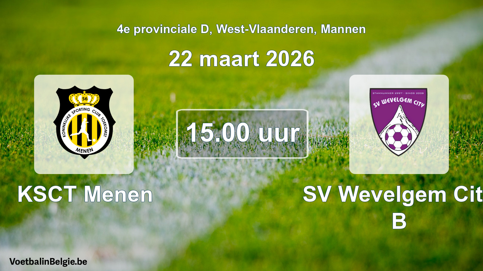 Scheduled match men football: KSCT Menen - SV Wevelgem City B (22 March 2026)