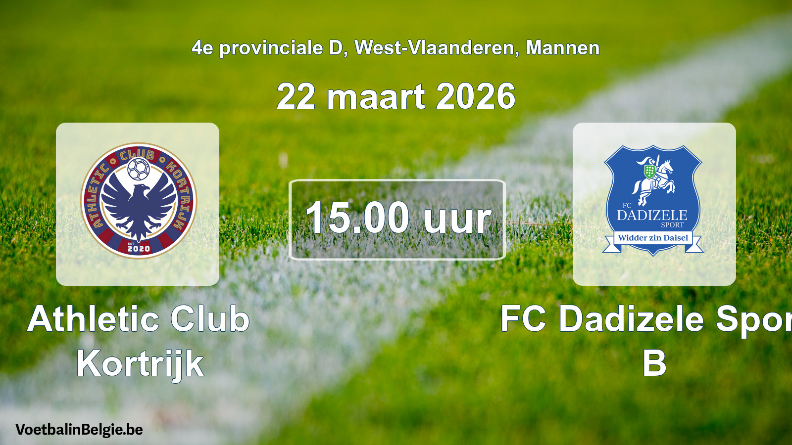 Match prévu football hommes: Athletic Club Kortrijk - FC Dadizele Sport B (22 mars 2026)