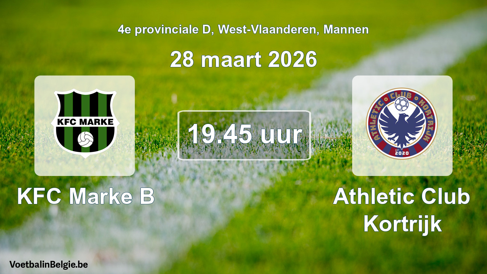Geplande wedstrijd mannenvoetbal: KFC Marke B - Athletic Club Kortrijk (28 maart 2026)