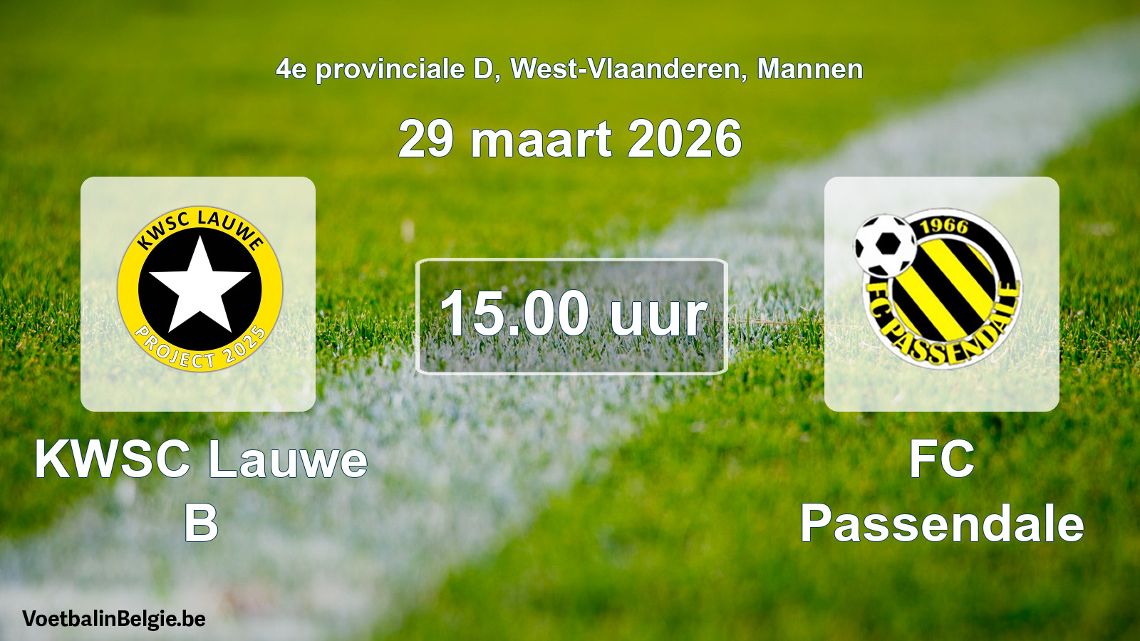 Geplantes Spiel männer-Fußball: KWSC Lauwe B - FC Passendale (29 März 2026)