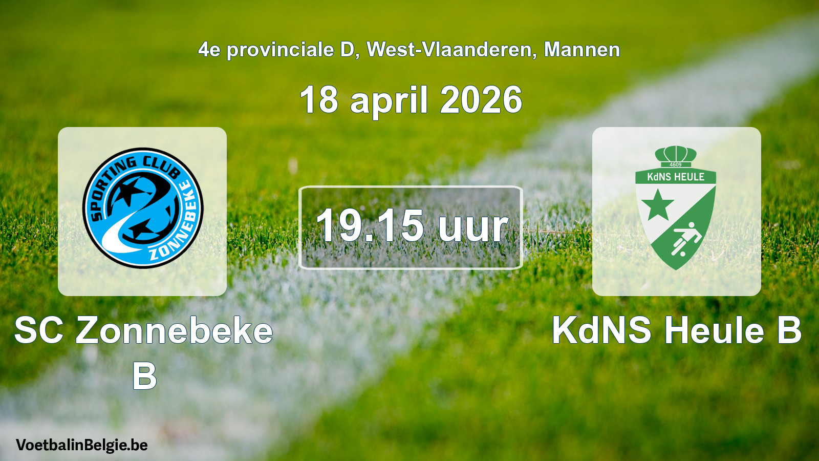 Scheduled match men football: SC Zonnebeke B - KdNS Heule B (18 April 2026)