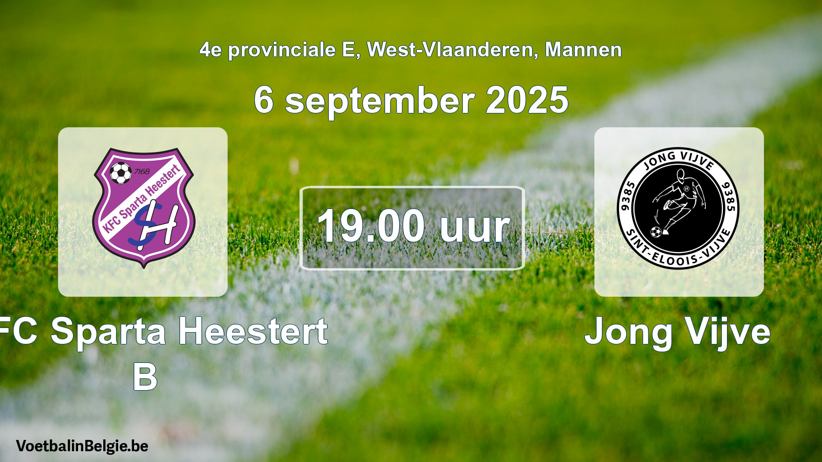 Scheduled match men football: KFC Sparta Heestert B - Jong Vijve (6 September 2025)