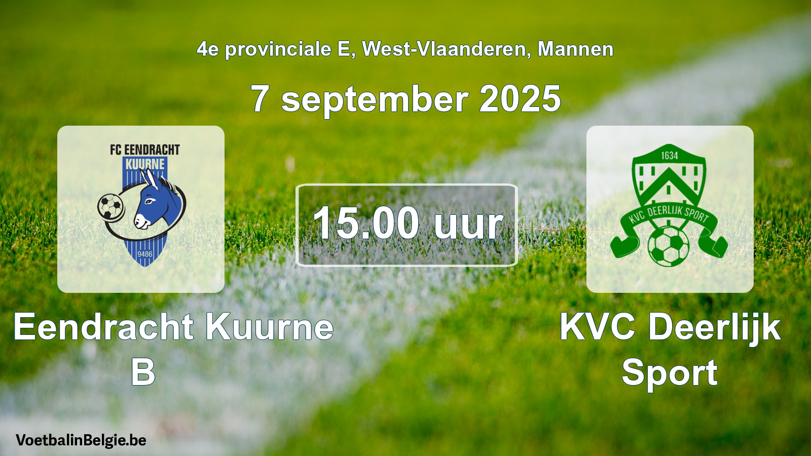 Scheduled match men football: FC Eendracht Kuurne B - KVC Deerlijk Sport (7 September 2025)