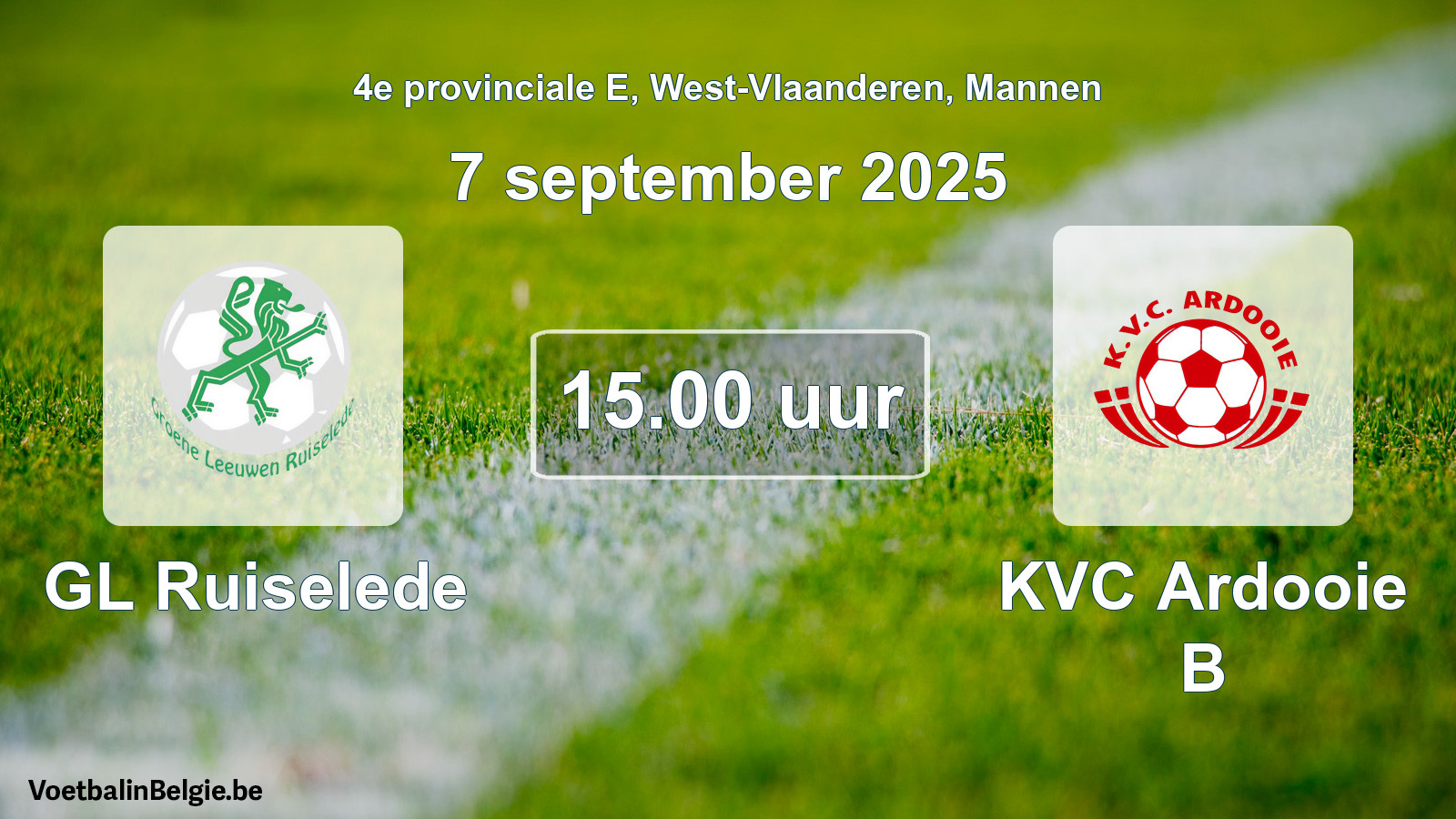 Geplande wedstrijd mannenvoetbal: GL Ruiselede - KVC Ardooie B (7 september 2025)
