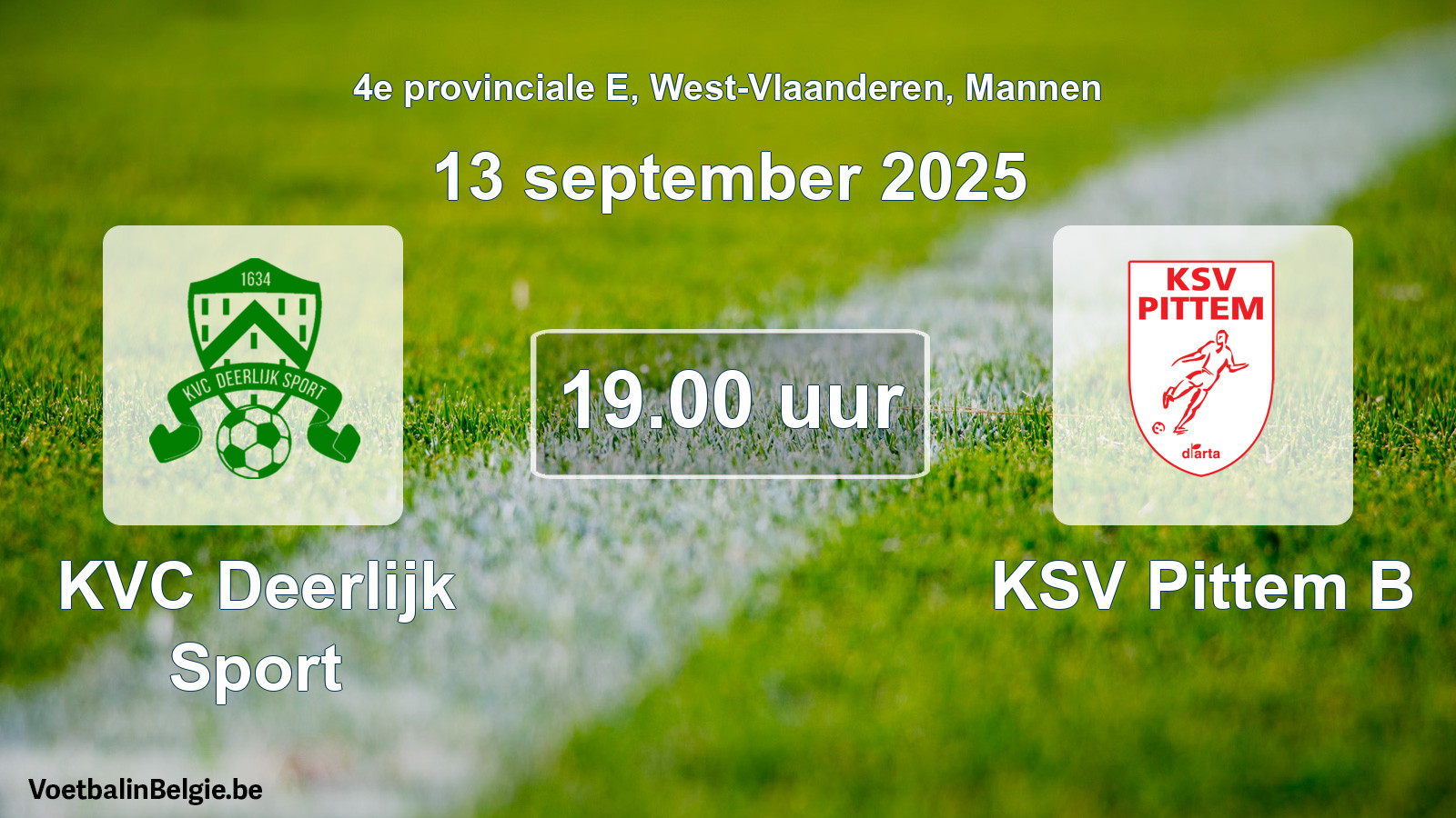 Geplande wedstrijd mannenvoetbal: KVC Deerlijk Sport - KSV Pittem B (13 september 2025)