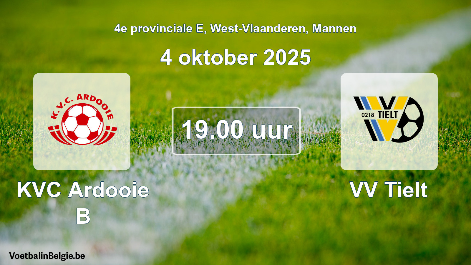 Match prévu football hommes: KVC Ardooie B - VV Tielt (4 octobre 2025)