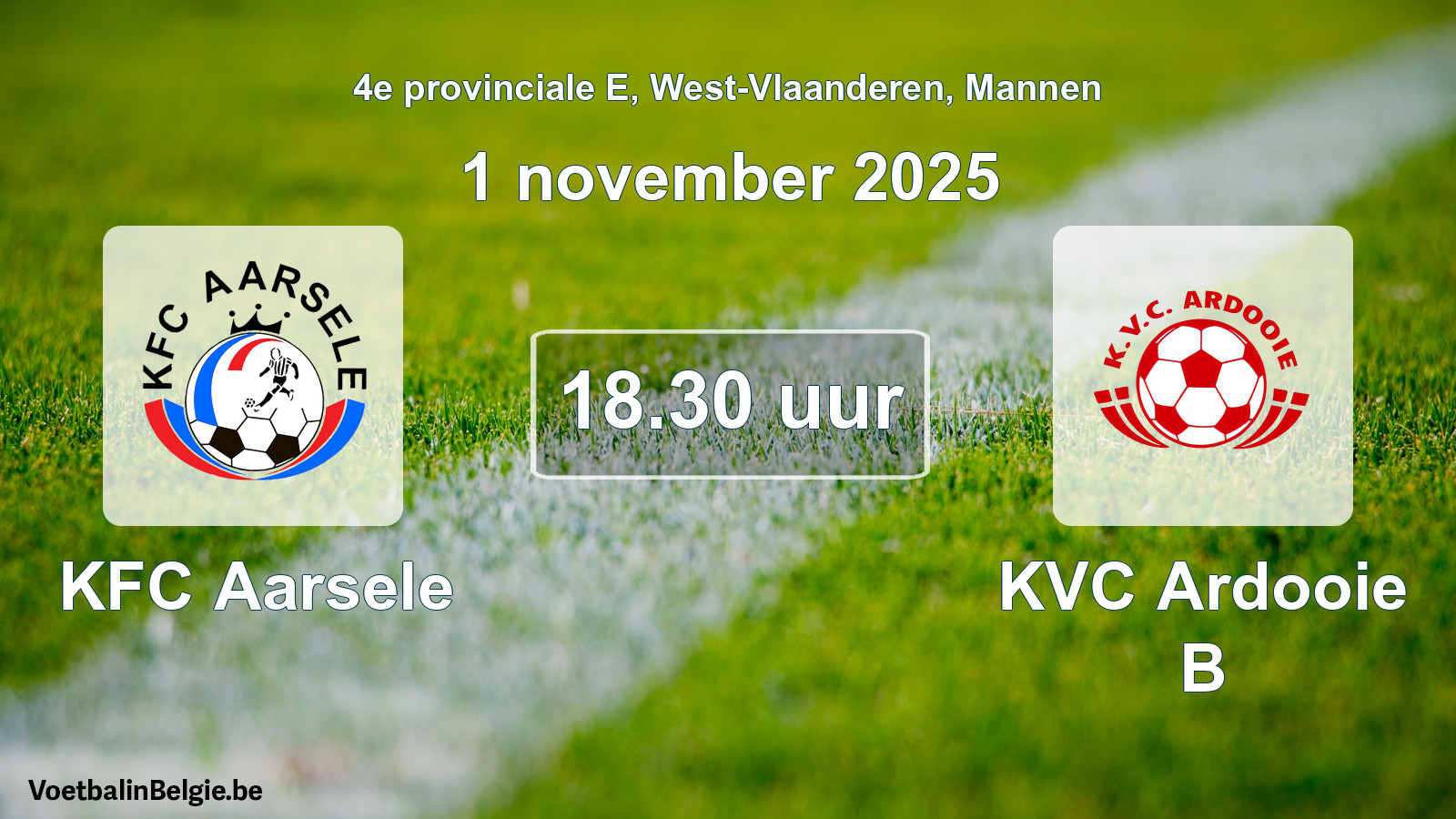 Match prévu football hommes: KFC Aarsele - KVC Ardooie B (1 novembre 2025)