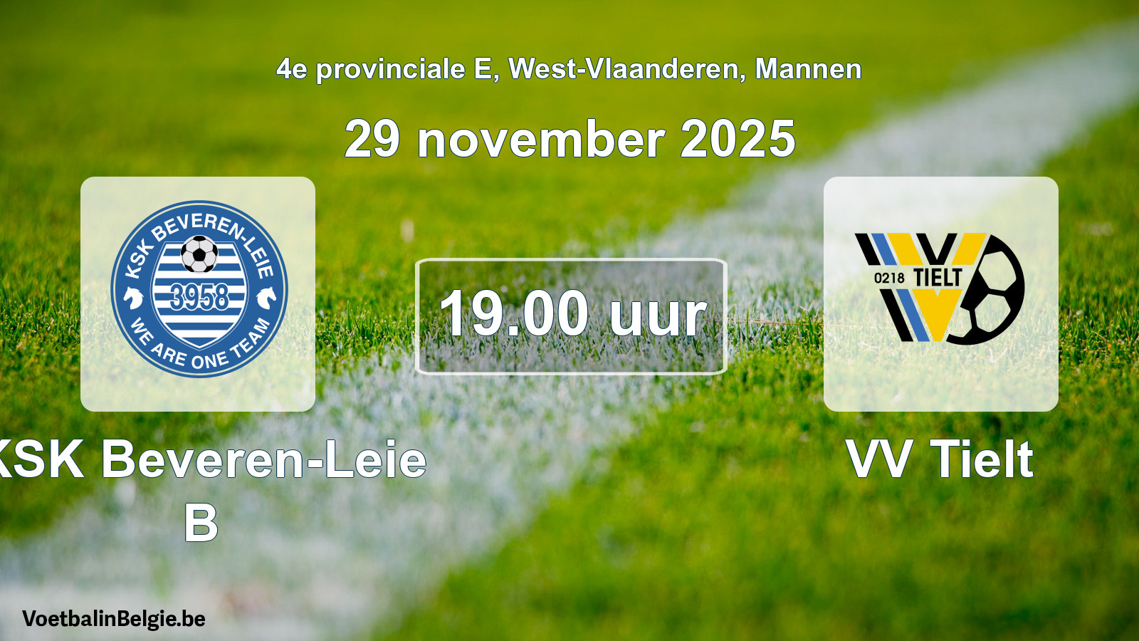 Geplande wedstrijd mannenvoetbal: KSK Beveren-Leie B - VV Tielt (29 november 2025)