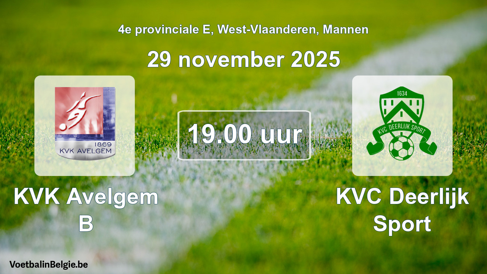 Scheduled match men football: KVK Avelgem B - KVC Deerlijk Sport (29 November 2025)