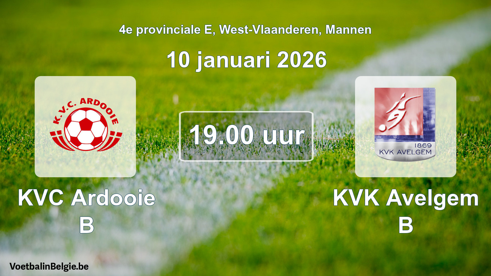 Scheduled match men football: KVC Ardooie B - KVK Avelgem B (10 January 2026)