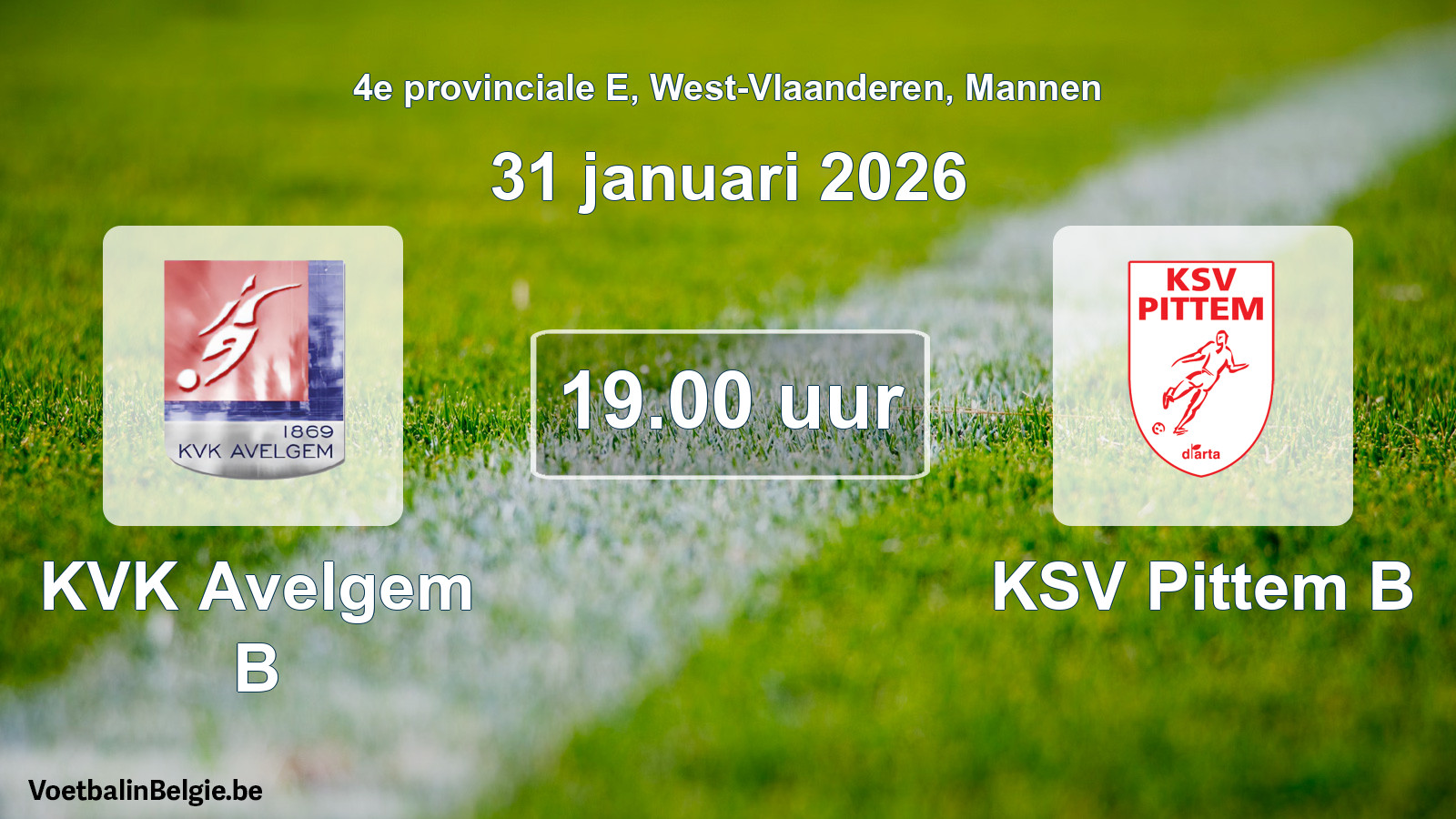 Scheduled match men football: KVK Avelgem B - KSV Pittem B (31 January 2026)