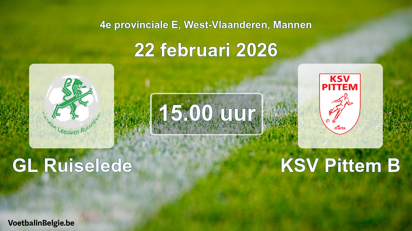 Scheduled match men football: GL Ruiselede - KSV Pittem B (22 February 2026)