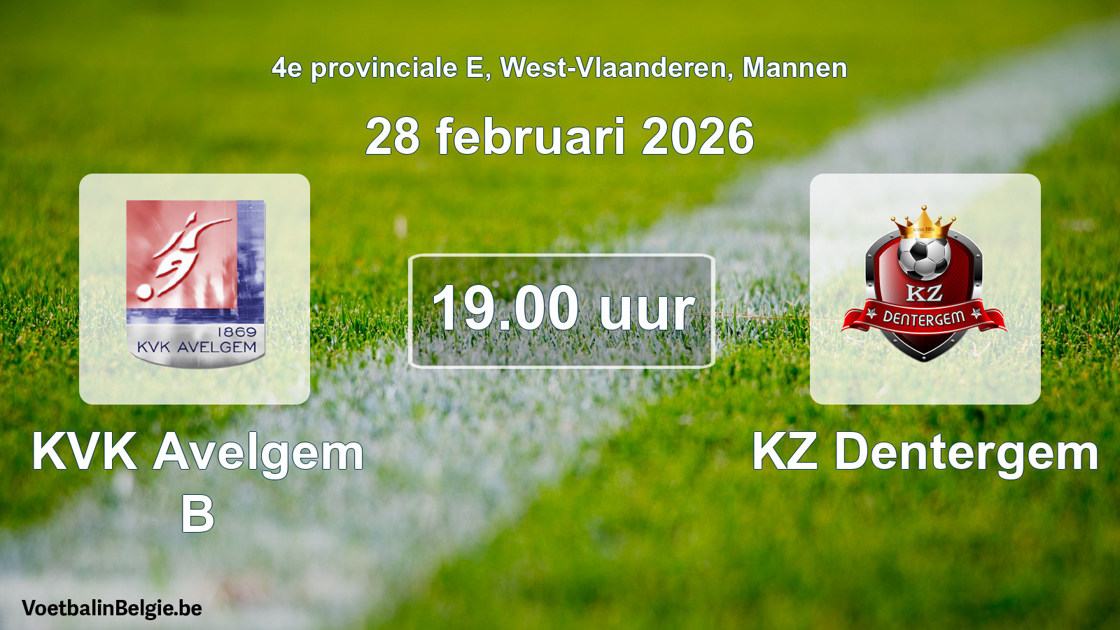 Geplande wedstrijd mannenvoetbal: KVK Avelgem B - KZ Dentergem (28 februari 2026)
