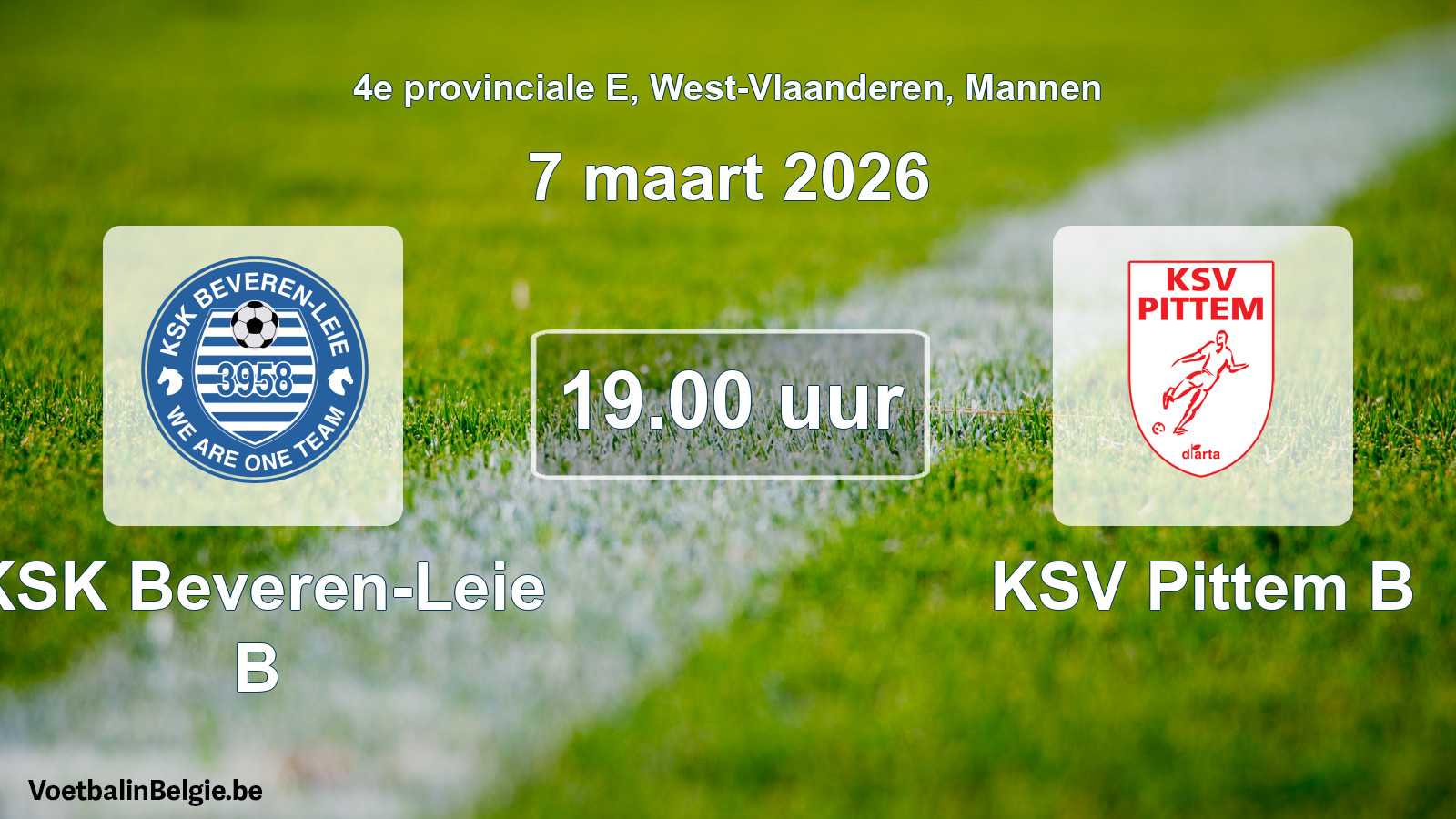 Geplande wedstrijd mannenvoetbal: KSK Beveren-Leie B - KSV Pittem B (7 maart 2026)