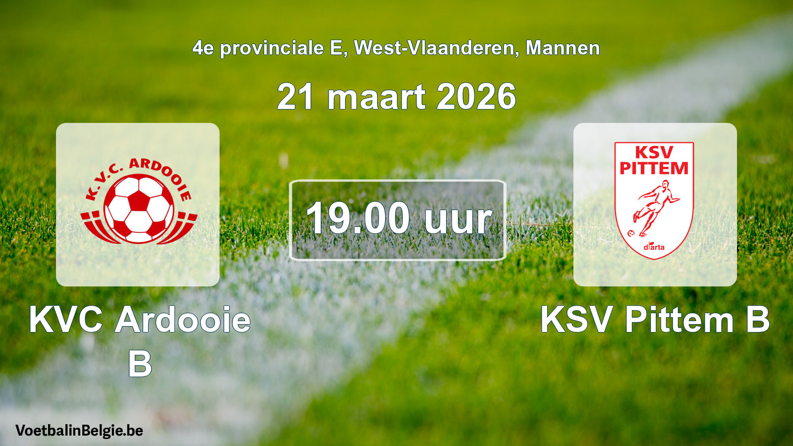 Scheduled match men football: KVC Ardooie B - KSV Pittem B (21 March 2026)